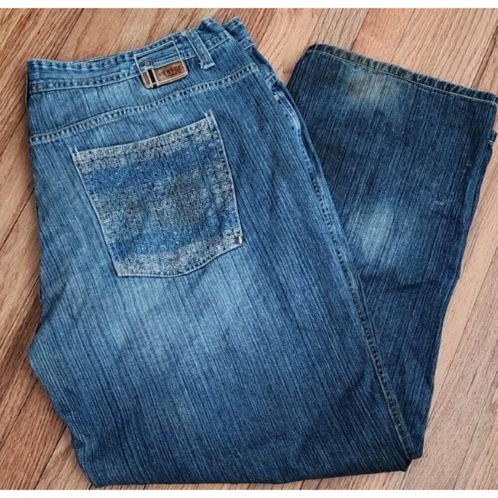 Vintage Y2K Enyce Jeans Wide Leg Baggy Hip Hop 44 x 32 Embroidered Blue Denim - Picture 2 of 16